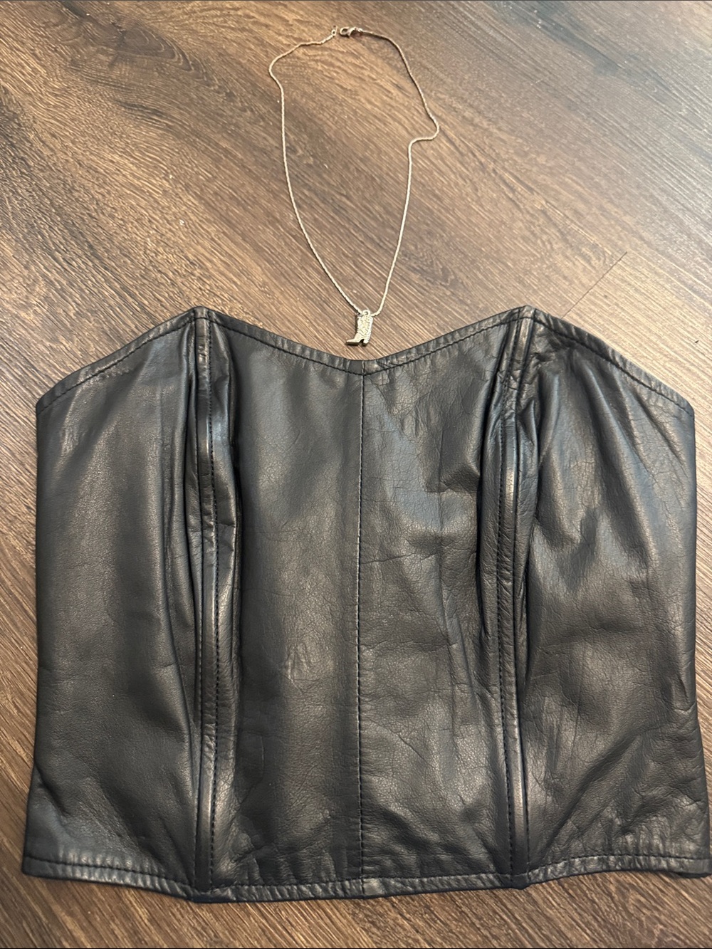 Black Strapless Leather Corset Top size S/M